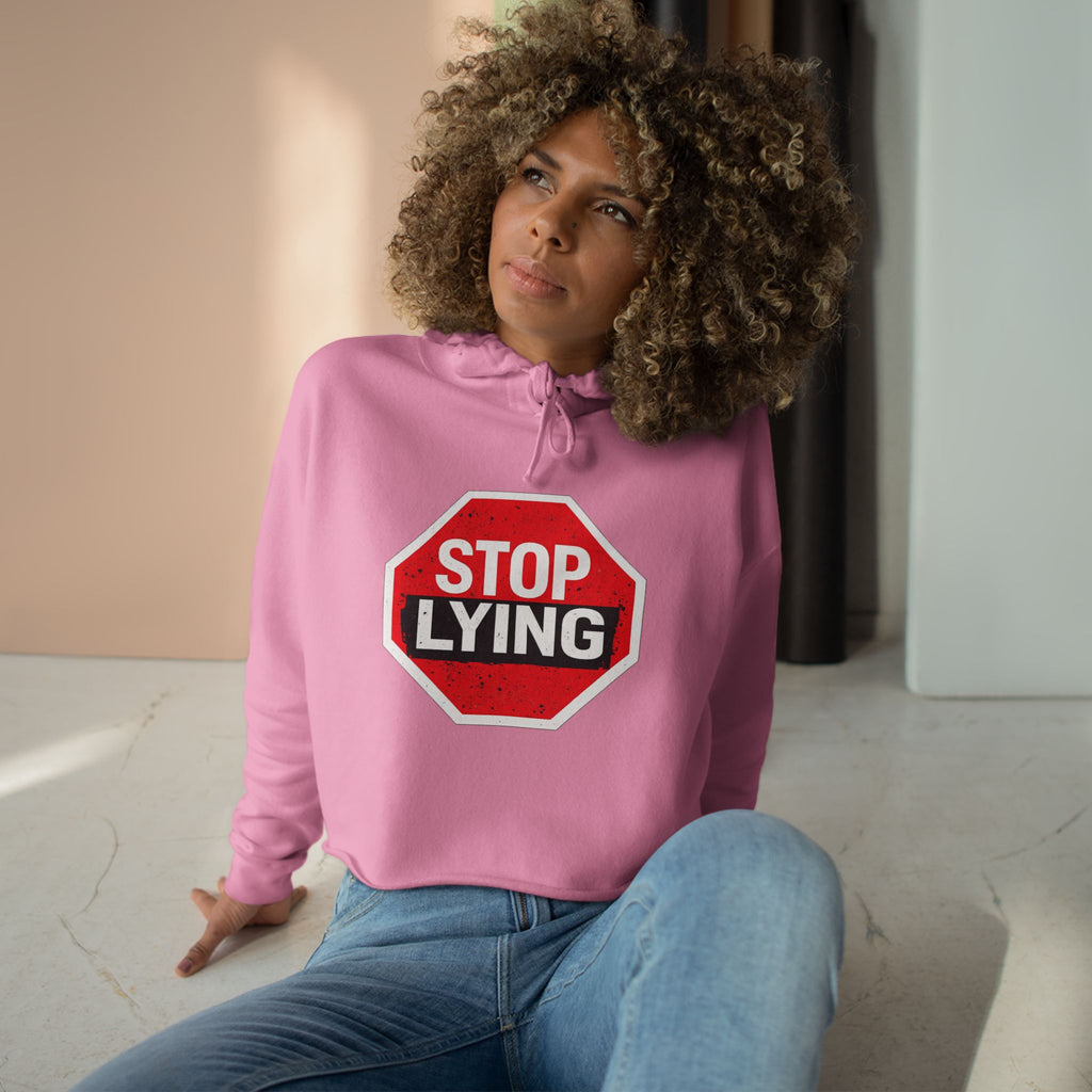 Stop Lying Crop Hoodie – Bold Red Stop Sign Graphic