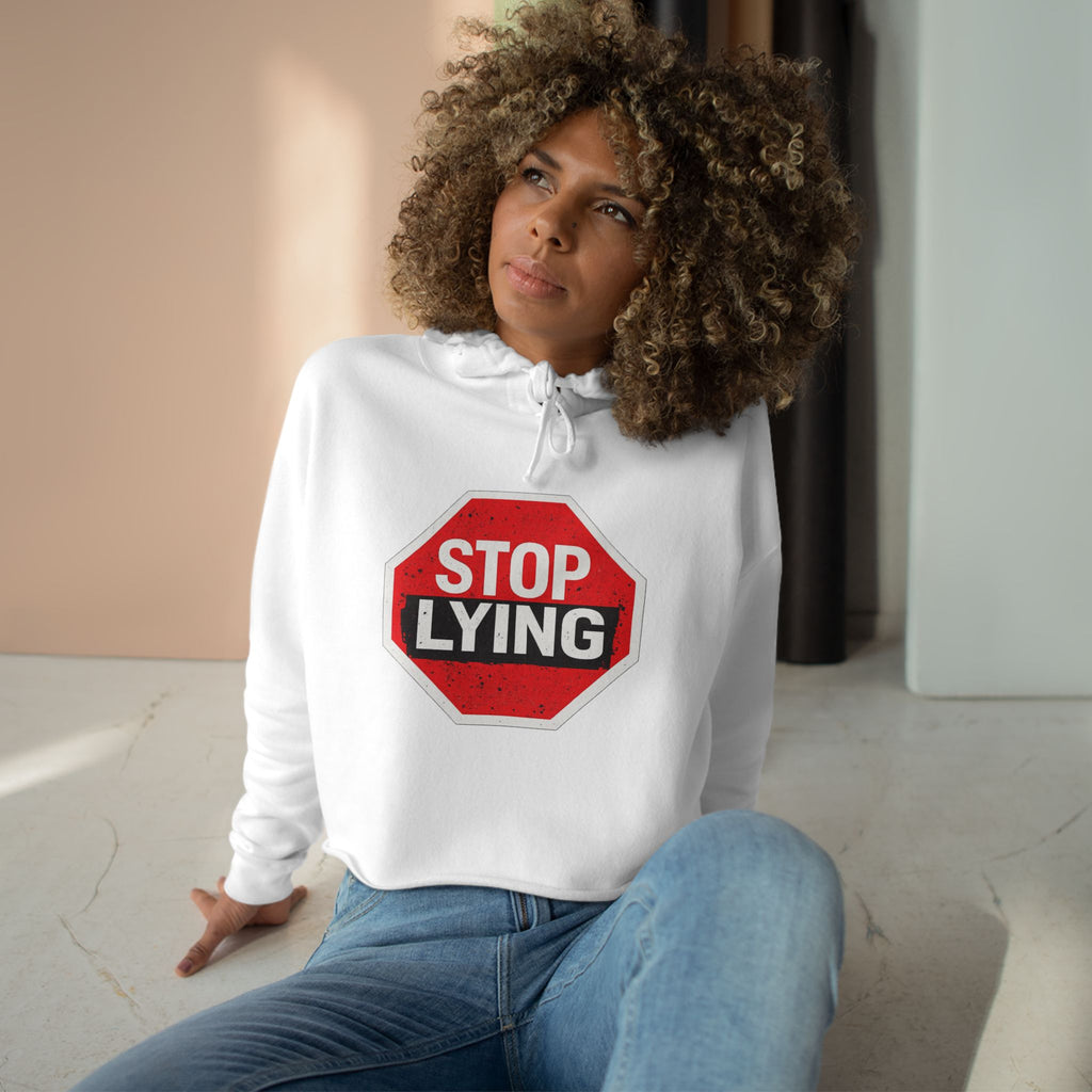 Stop Lying Crop Hoodie – Bold Red Stop Sign Graphic