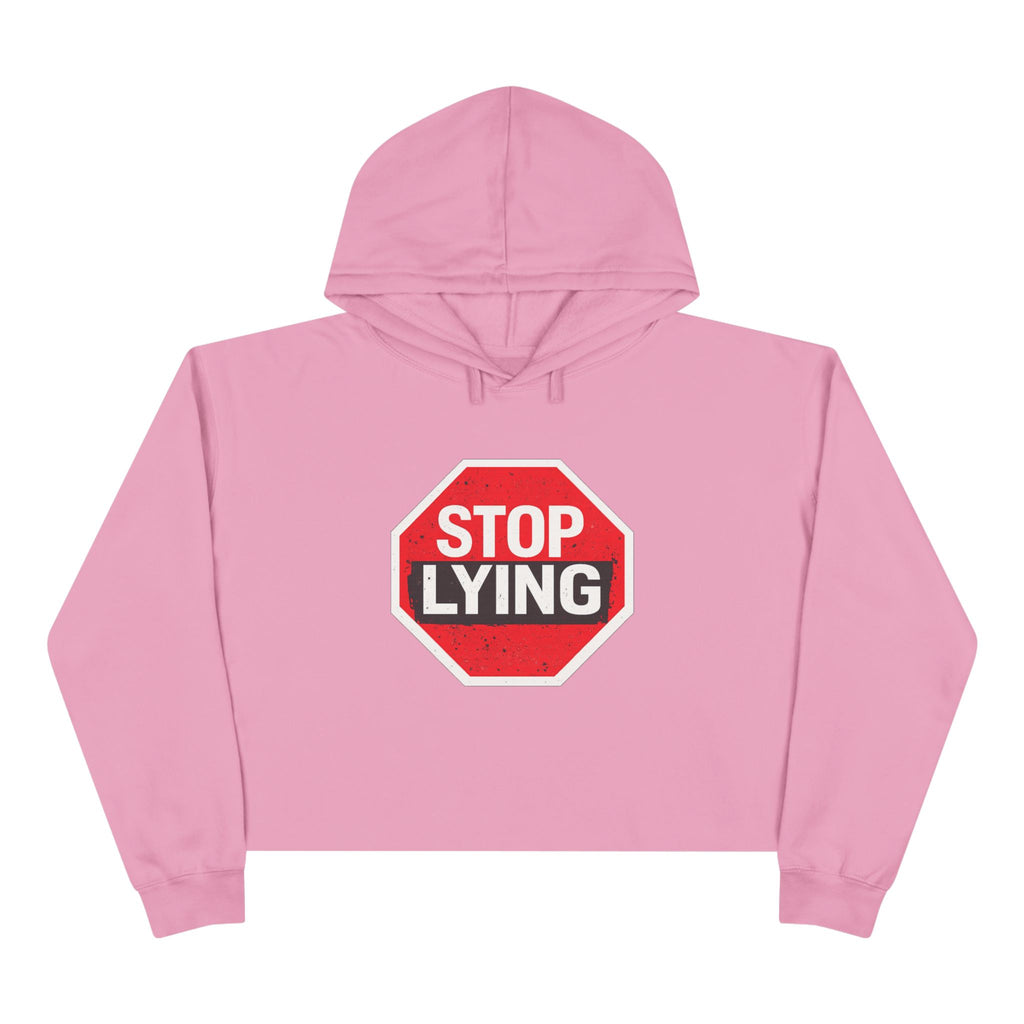 Stop Lying Crop Hoodie – Bold Red Stop Sign Graphic