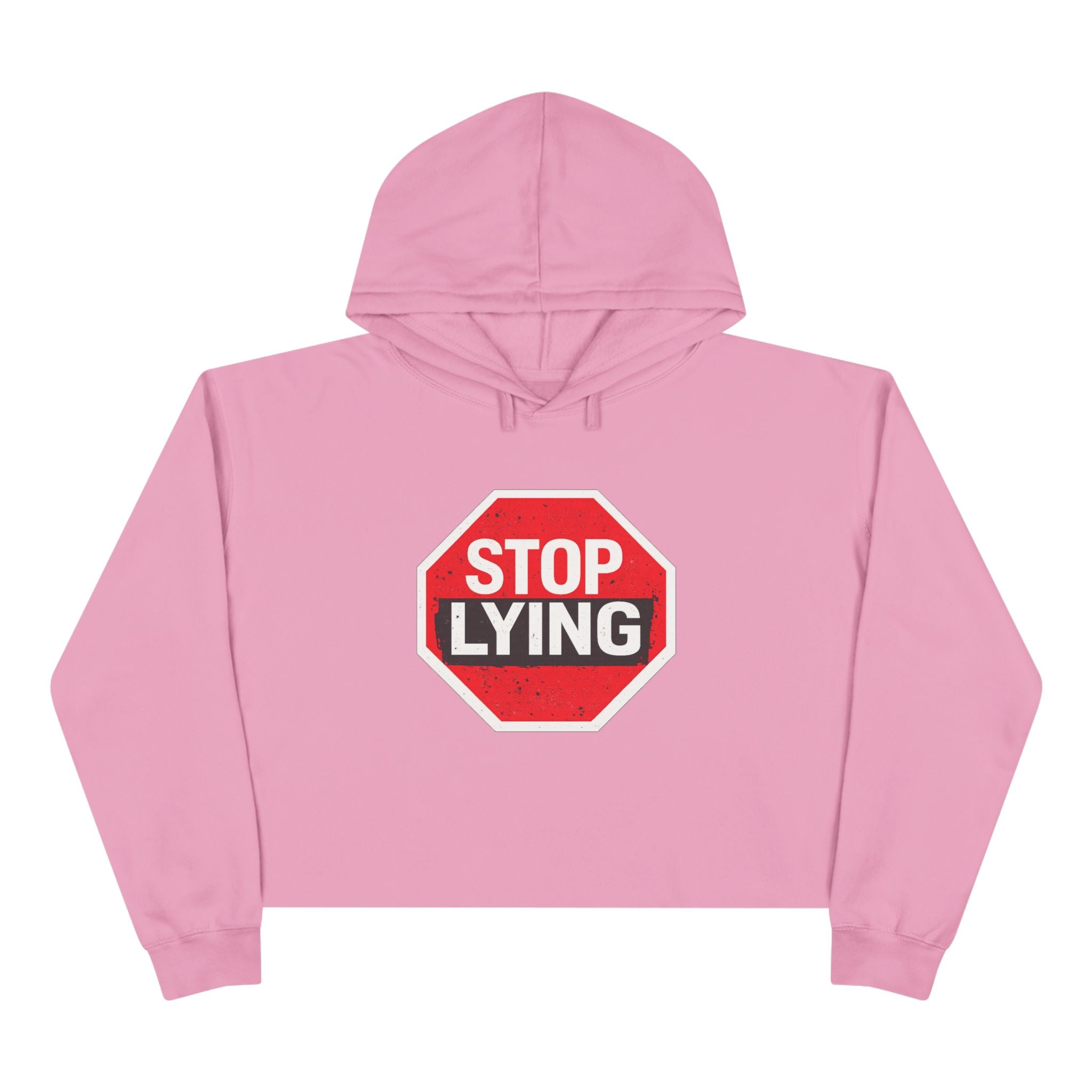Stop Lying Crop Hoodie – Bold Red Stop Sign Graphic